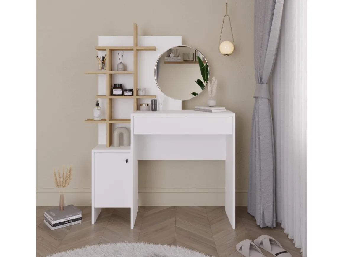 Table de maquillage en bois "Mup" 105 x 35 x 151 cm - Blanc