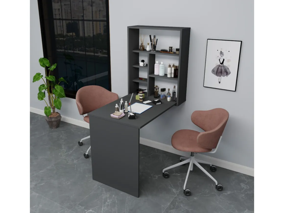 Table de maquillage en bois "Sedir" - 90 x 59 x 74 cm - Gris anthracite