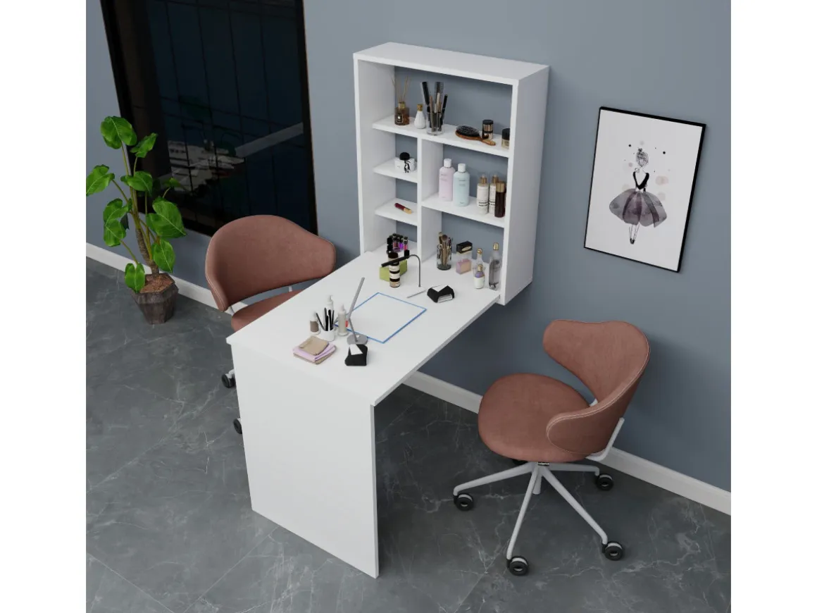 Table de maquillage en bois "Sedir" - 90 x 59 x 74 cm - Blanc