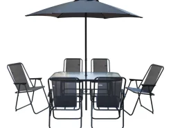 Table et chaises de jardin avec parasol en métal 