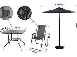 Table et chaises de jardin avec parasol en métal 