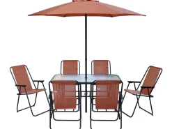 Table et chaises de jardin avec parasol en métal 