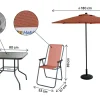 Table et chaises de jardin avec parasol en métal "Convivia" - 4 places - Terracotta