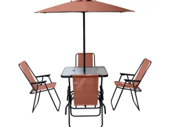 Table et chaises de jardin avec parasol en métal "Convivia" - 4 places - Terracotta