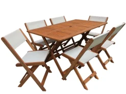 Table et chaises de jardin en bois exotique  "Séoul" - 1 Table + 6 chaises - Maple - Beige