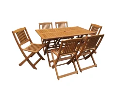 Table et chaises de jardin en bois exotique "Hongkong" - Table pliante + 6 chaises pliantes