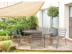 Table et chaises de jardin en métal "Bilbao" - 8 places - Taupe