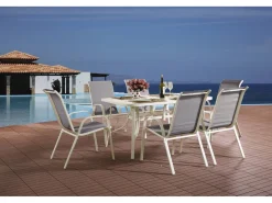 Table et chaises de jardin en textilène "Cordoba" - Phoenix - 6 places - Gris