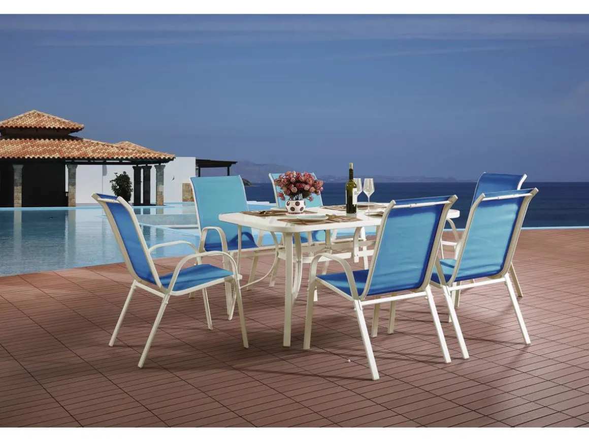 Table et chaises de jardin en textilène "Cordoba" - Phoenix - 6 places - Bleu