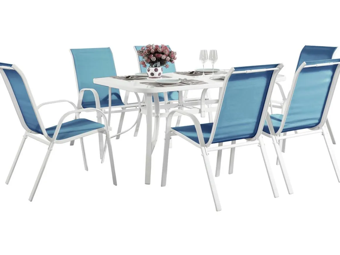 Table et chaises de jardin en textilène "Cordoba" - Phoenix - 6 places - Bleu