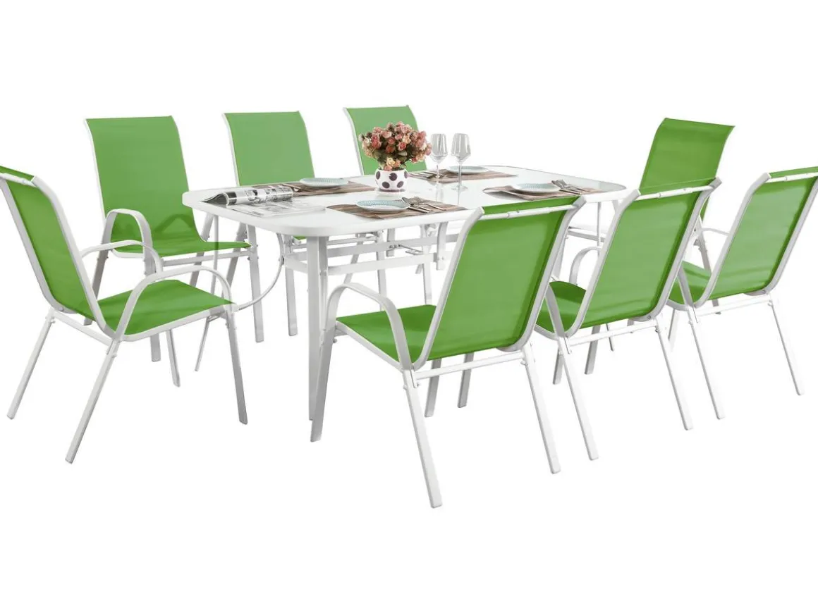 Table et chaises de jardin en textilène "Cordoba XL 180" - Phoenix - 8 places - Vert