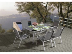 Table et chaises de jardin en textilène "cordoba + Porto" 6 personnes gris clair
