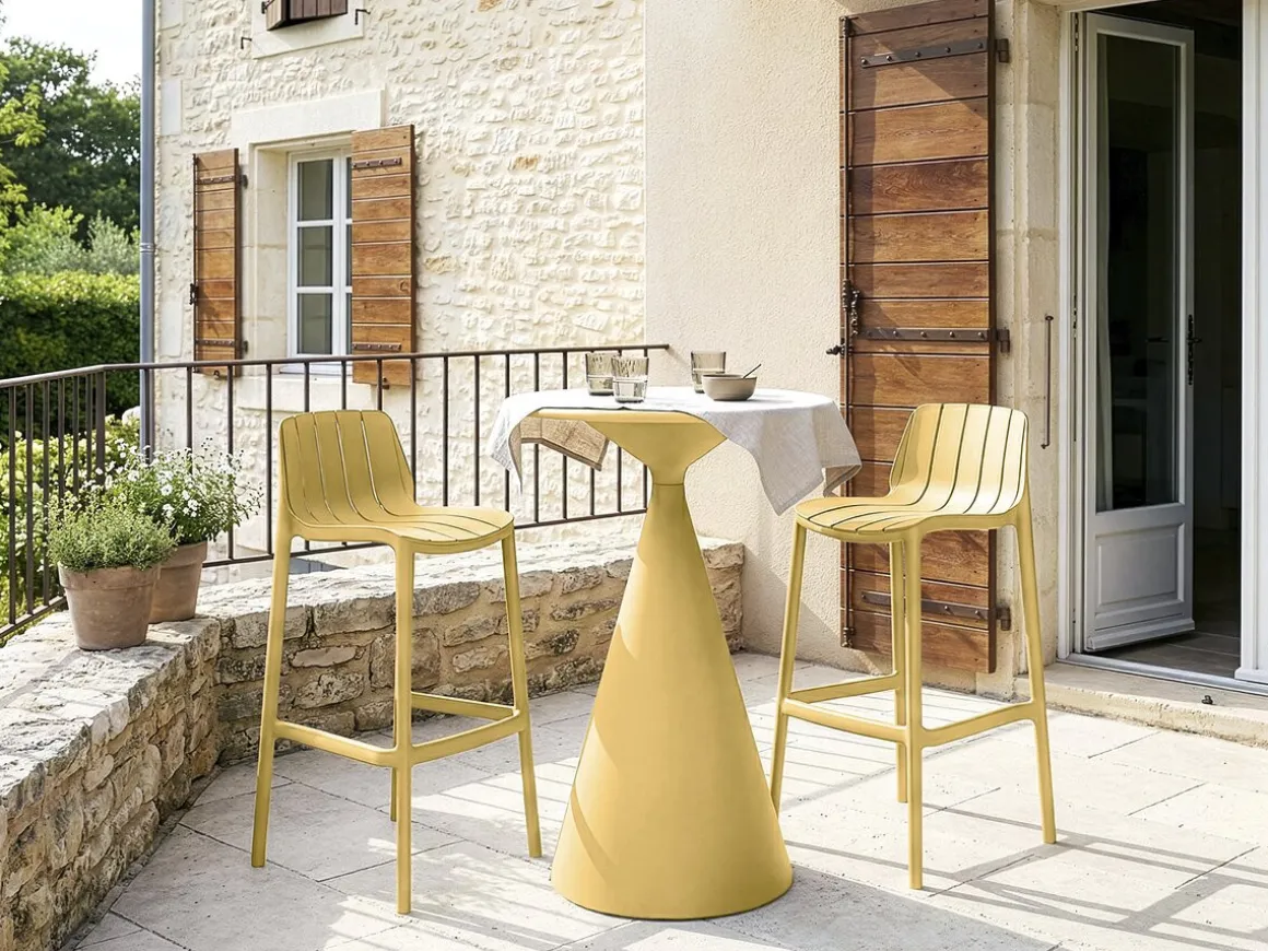 Table et chaises hautes de bistrot empilables "Vaena" - 2 places - Jaune