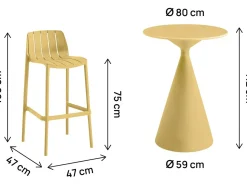 Table et chaises hautes de bistrot empilables "Vaena" - 2 places - Jaune