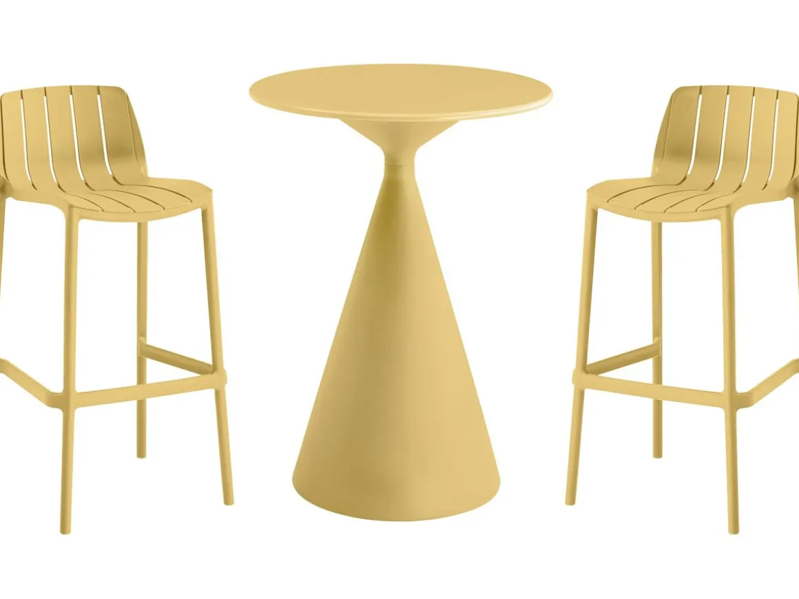 Table et chaises hautes de bistrot empilables "Vaena" - 2 places - Jaune