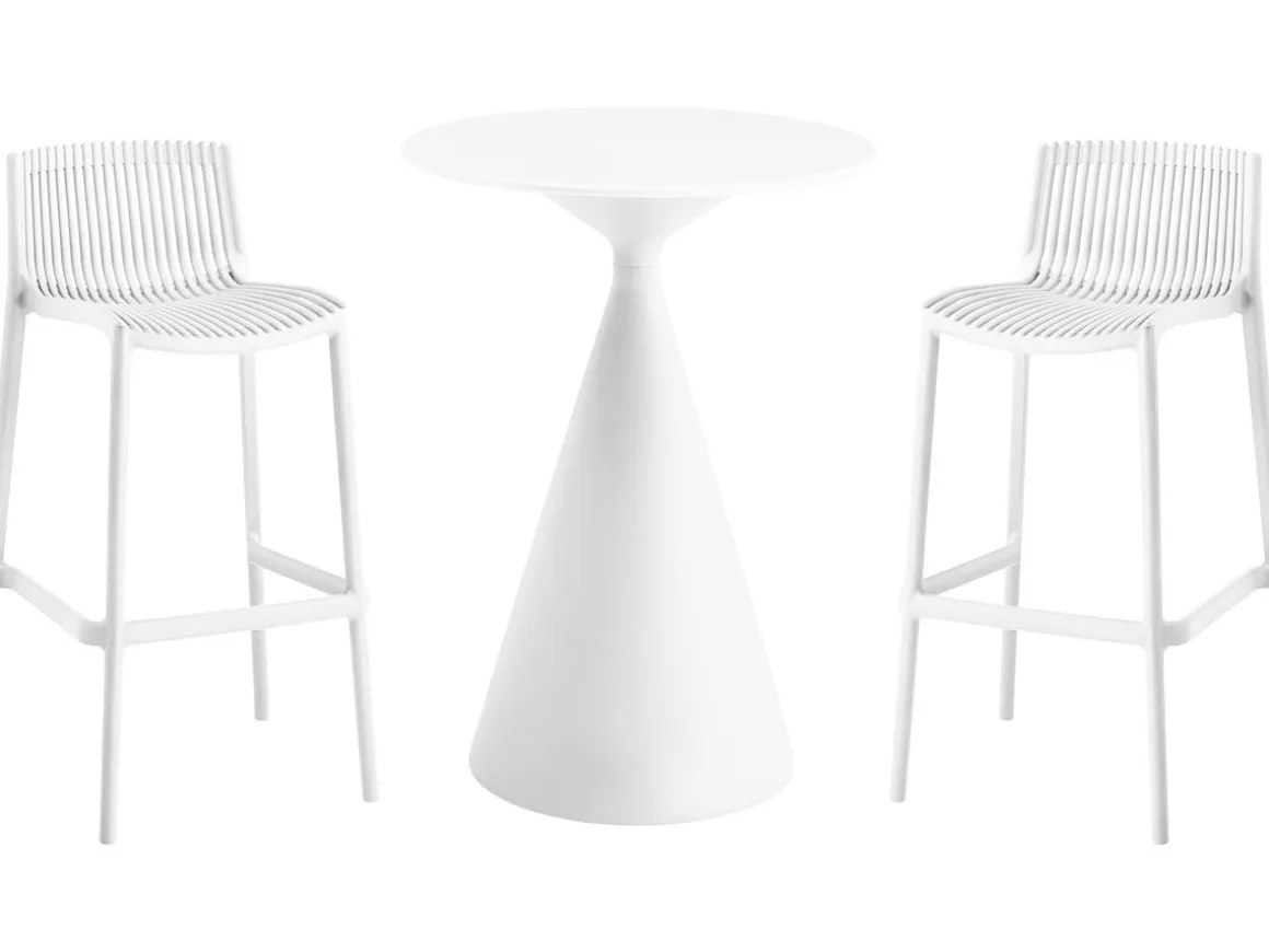 Table et chaises hautes de bistrot empilables "Néora" - 2 places - Blanc