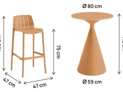 Table et chaises hautes de bistrot empilables