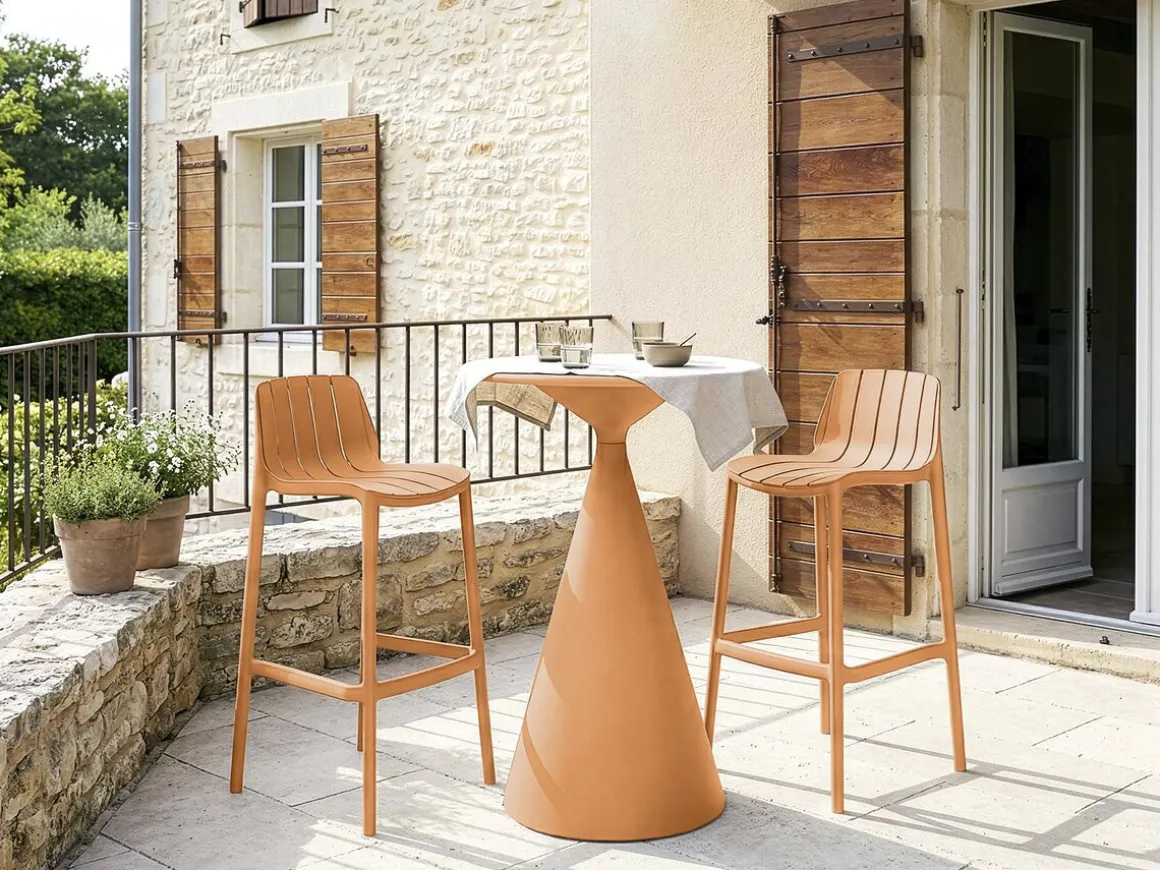 Table et chaises hautes de bistrot empilables "Vaena" - 2 places - Orange