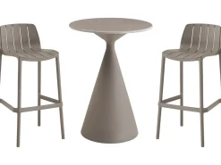 Table et chaises hautes de bistrot empilables "Vaena" - 2 places - Taupe