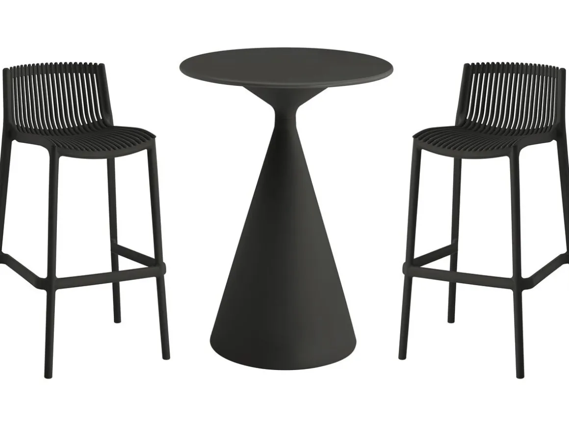 Table et chaises hautes de bistrot empilables "Néora" - 2 places - Noir