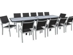 Table extensible et chaises de jardin en aluminium "Lagos" - 200/320 x 105 x 76 cm - 12 chaises - Noir