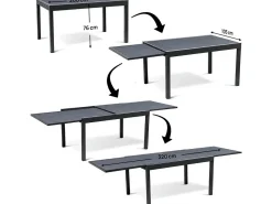Table extensible et chaises de jardin en aluminium "Lagos" - 200/320 x 105 x 76 cm - 10 places - Gris foncé