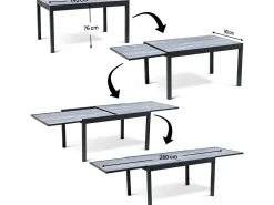 Table extensible et chaises de jardin en aluminium "Lagos" - 140/280 x 90 x 76 cm - 10 places - Gris clair