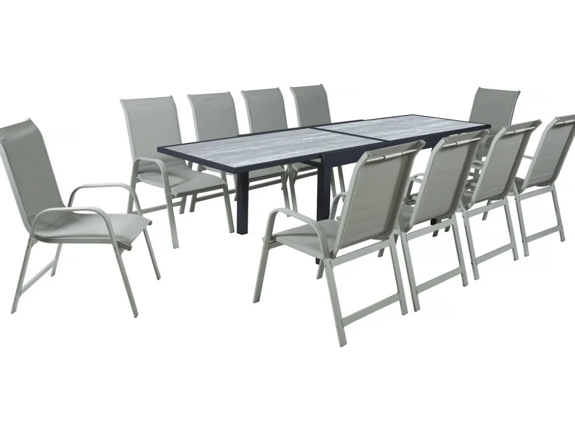 Table extensible et chaises de jardin en aluminium "Lagos" - 140/280 x 90 x 76 cm - 10 places - Gris clair