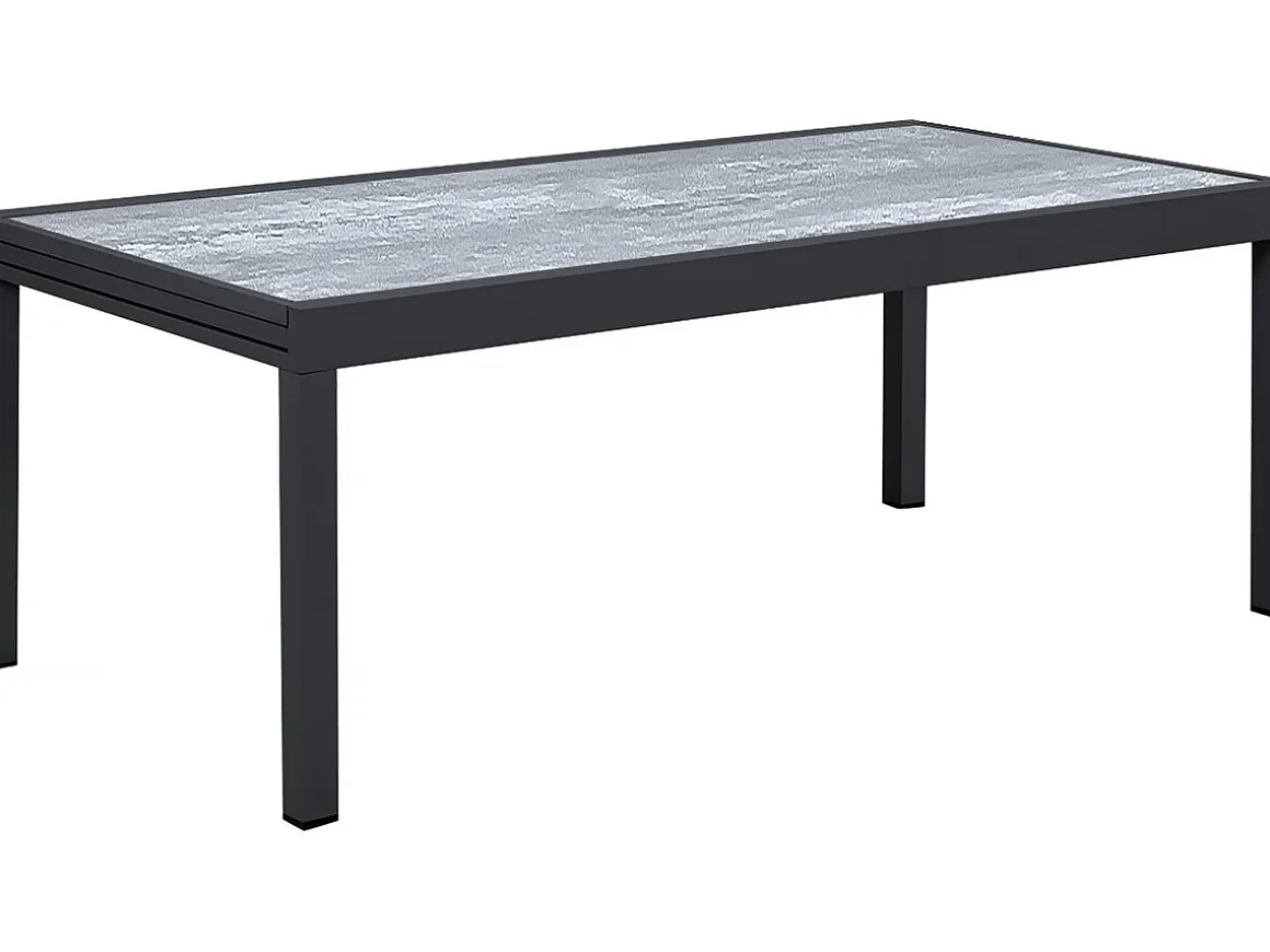 Table extensible et chaises de jardin en aluminium "Lagos" - 200/320 x 105 x 76 cm - 10 chaises - Noir