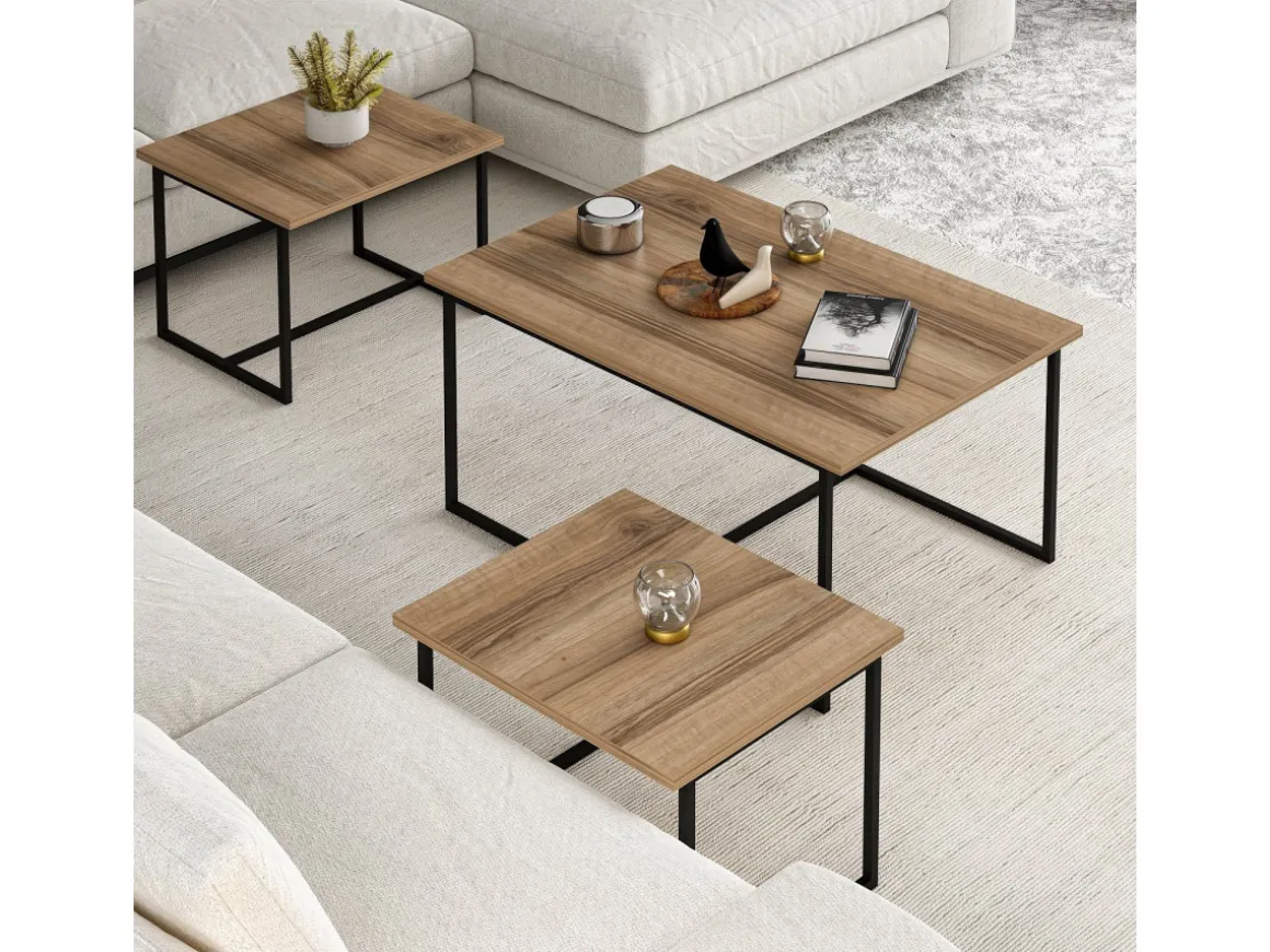 Table gigogne (3 pièces) en bois "Levada" - 90 x 60 x 42 cm - Noyer