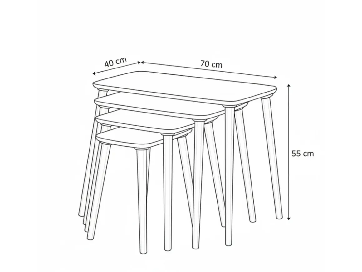 Table gigogne (4 pièces) en bois "Luci" 70 x 40 x 55 cm - Blanc