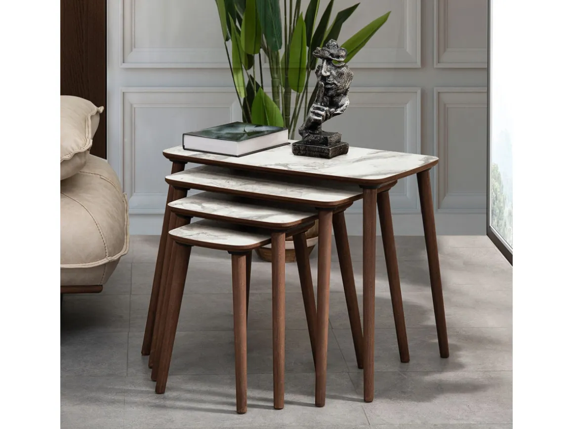 Table gigogne (4 pièces) en bois "Luci" 70 x 40 x 55 cm - Blanc