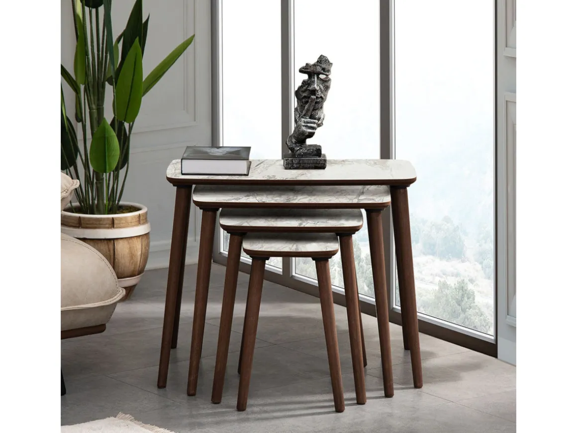 Table gigogne (4 pièces) en bois "Luci" 70 x 40 x 55 cm - Blanc