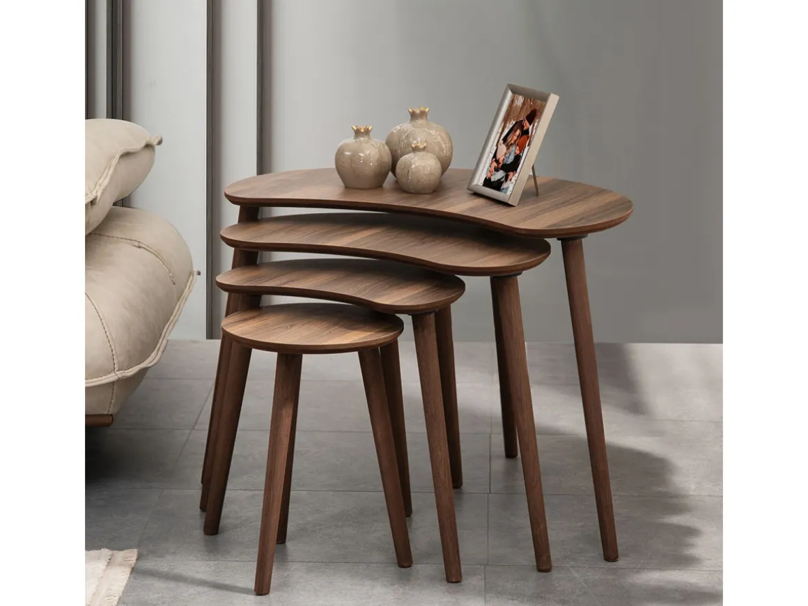 Table gigogne (4 pièces) en bois "Moon" 40 x 75 x 55 cm - Noyer