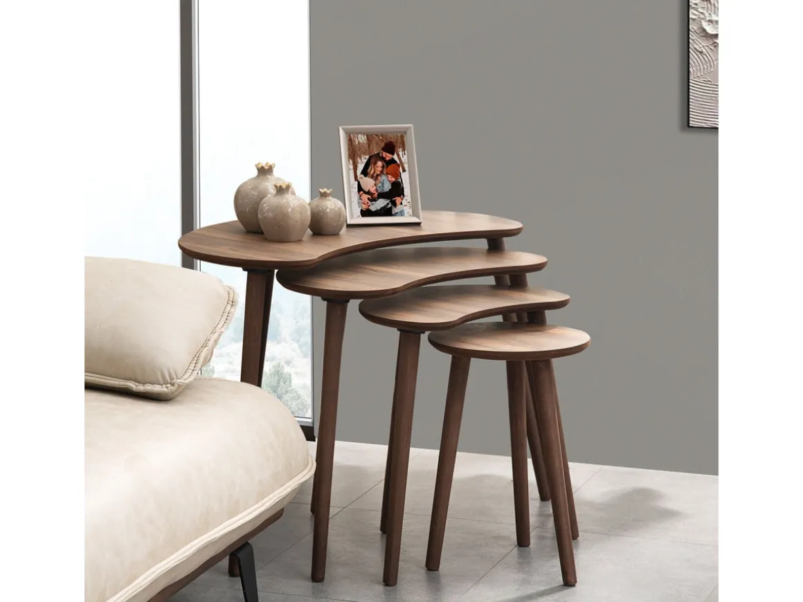 Table gigogne (4 pièces) en bois "Moon" 40 x 75 x 55 cm - Noyer