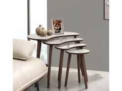 Table gigogne (4 pièces) en bois "Moon" 40 x 75 x 55 cm - Blanc