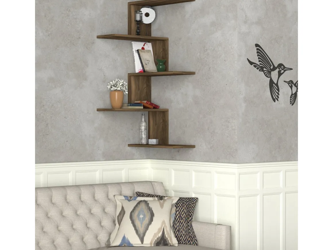 Étagère d'angle murale en bois "Caniko" - 51 x 29 x 109 cm - Marron