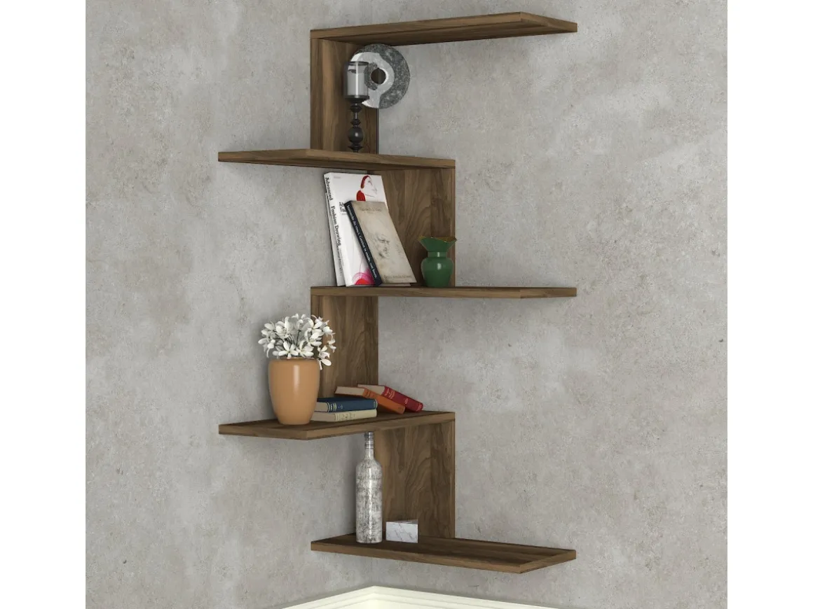 Étagère d'angle murale en bois "Caniko" - 51 x 29 x 109 cm - Marron