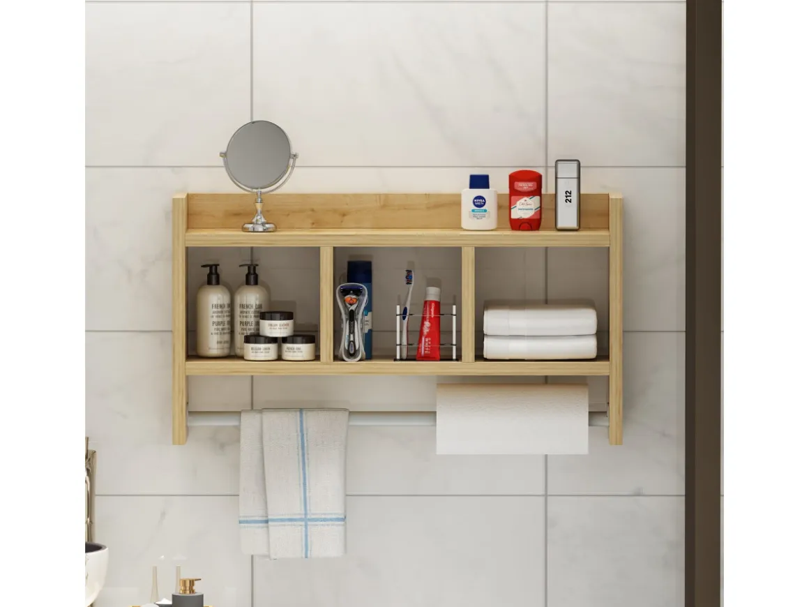 Étagère murale en bois "Asya" - 63 x 14 x 35 cm - Beige