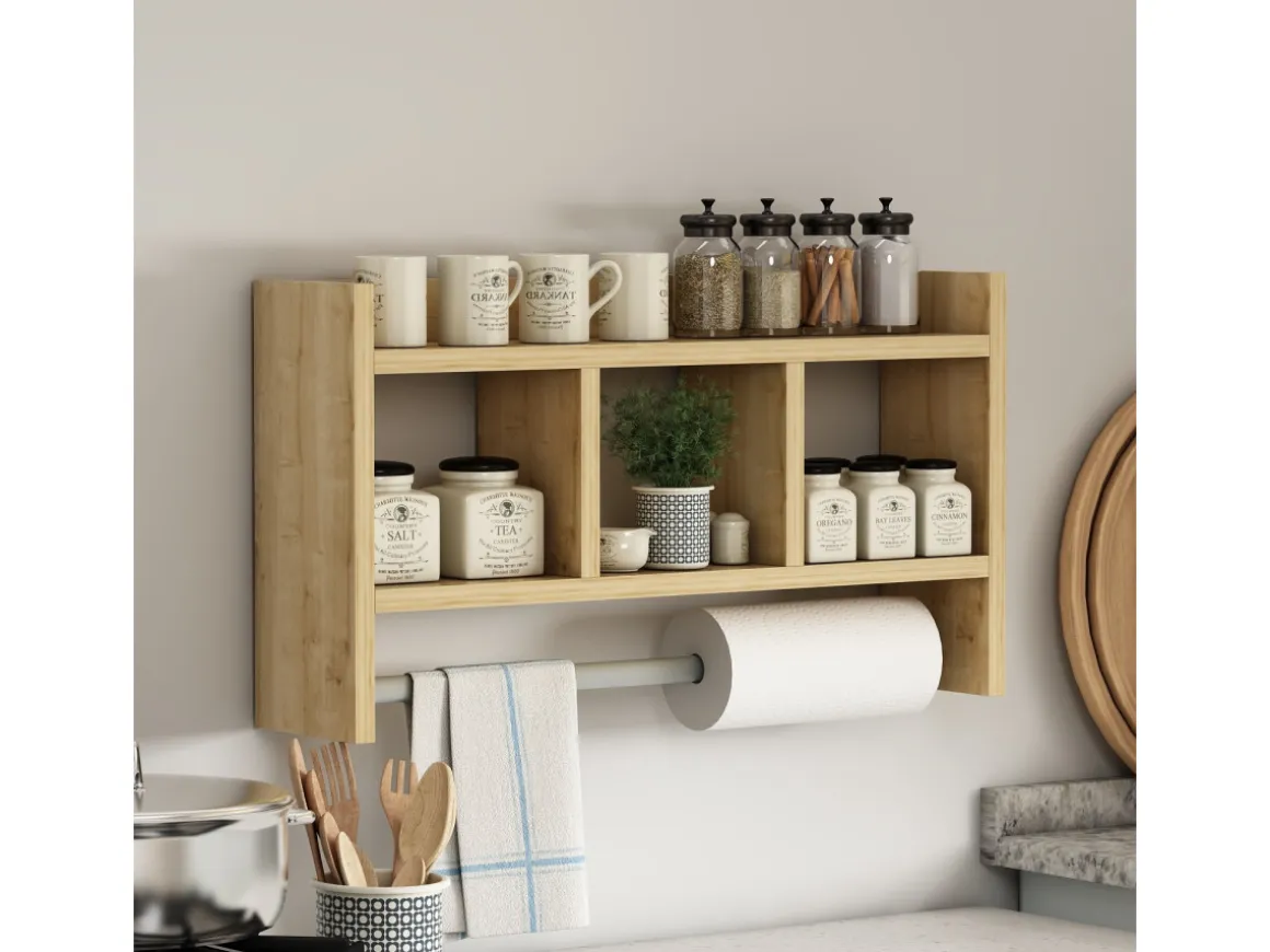 Étagère murale en bois "Asya" - 63 x 14 x 35 cm - Beige