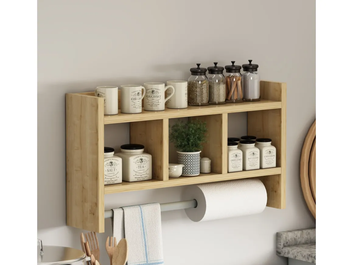 Étagère murale en bois "Asya" - 63 x 14 x 35 cm - Beige