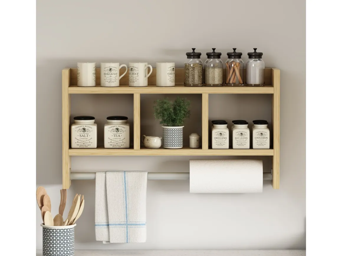 Étagère murale en bois "Asya" - 63 x 14 x 35 cm - Beige