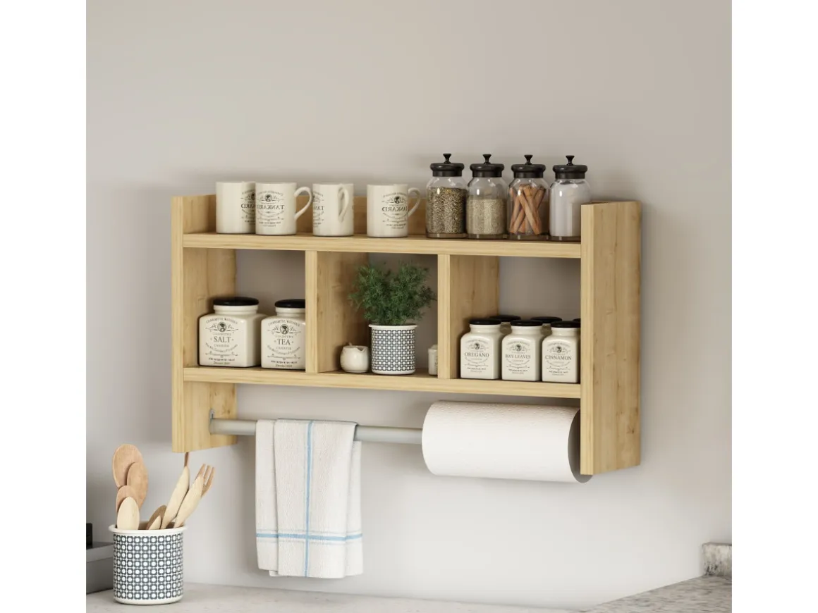 Étagère murale en bois "Asya" - 63 x 14 x 35 cm - Beige