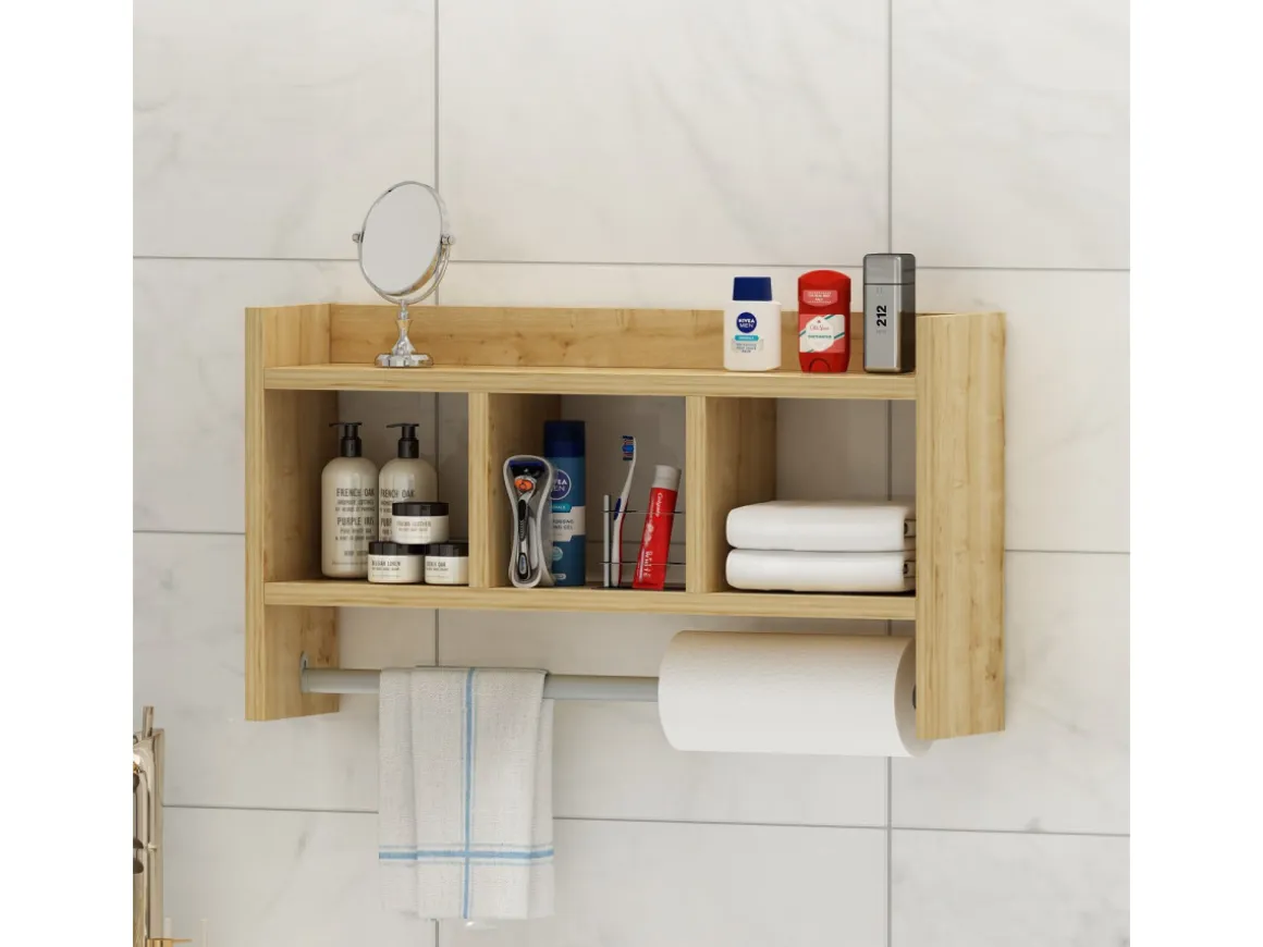 Étagère murale en bois "Asya" - 63 x 14 x 35 cm - Beige