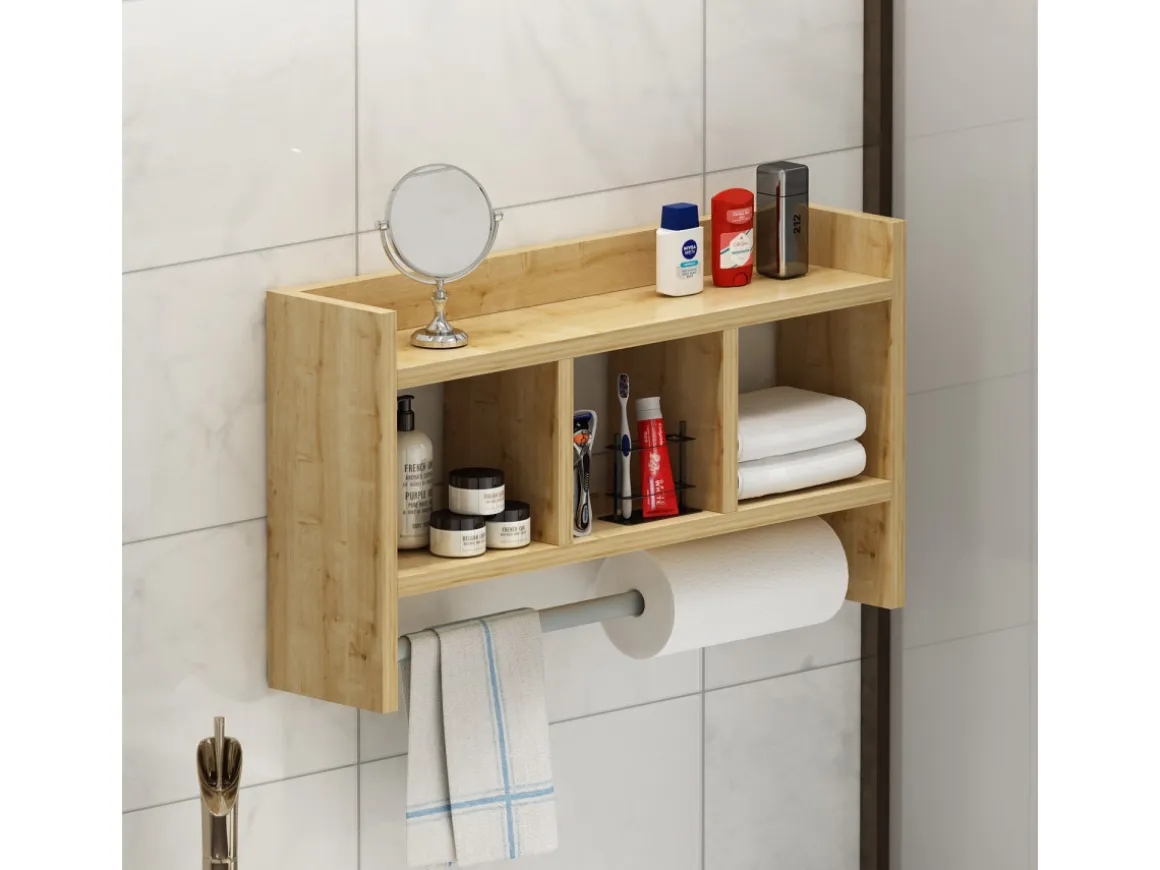 Étagère murale en bois "Asya" - 63 x 14 x 35 cm - Beige