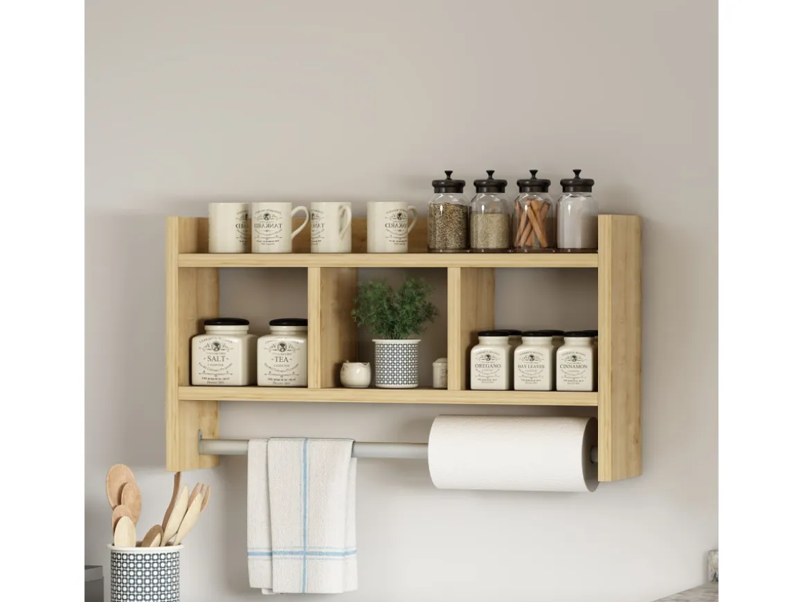 Étagère murale en bois "Asya" - 63 x 14 x 35 cm - Beige