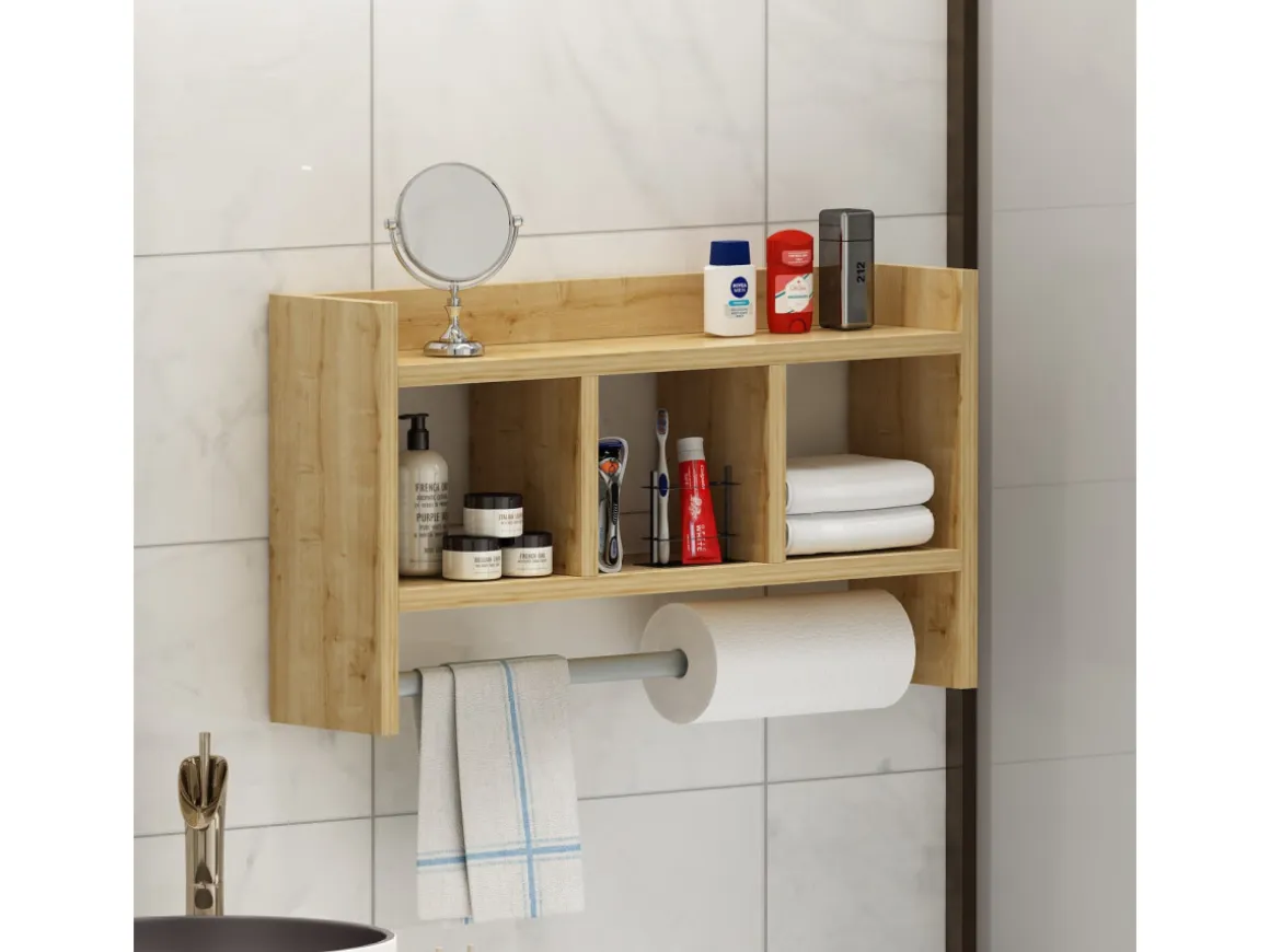 Étagère murale en bois "Asya" - 63 x 14 x 35 cm - Beige