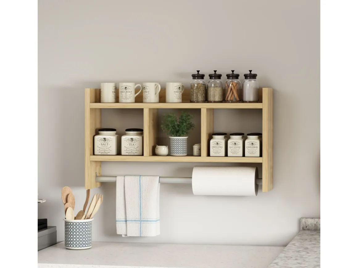 Étagère murale en bois "Asya" - 63 x 14 x 35 cm - Beige