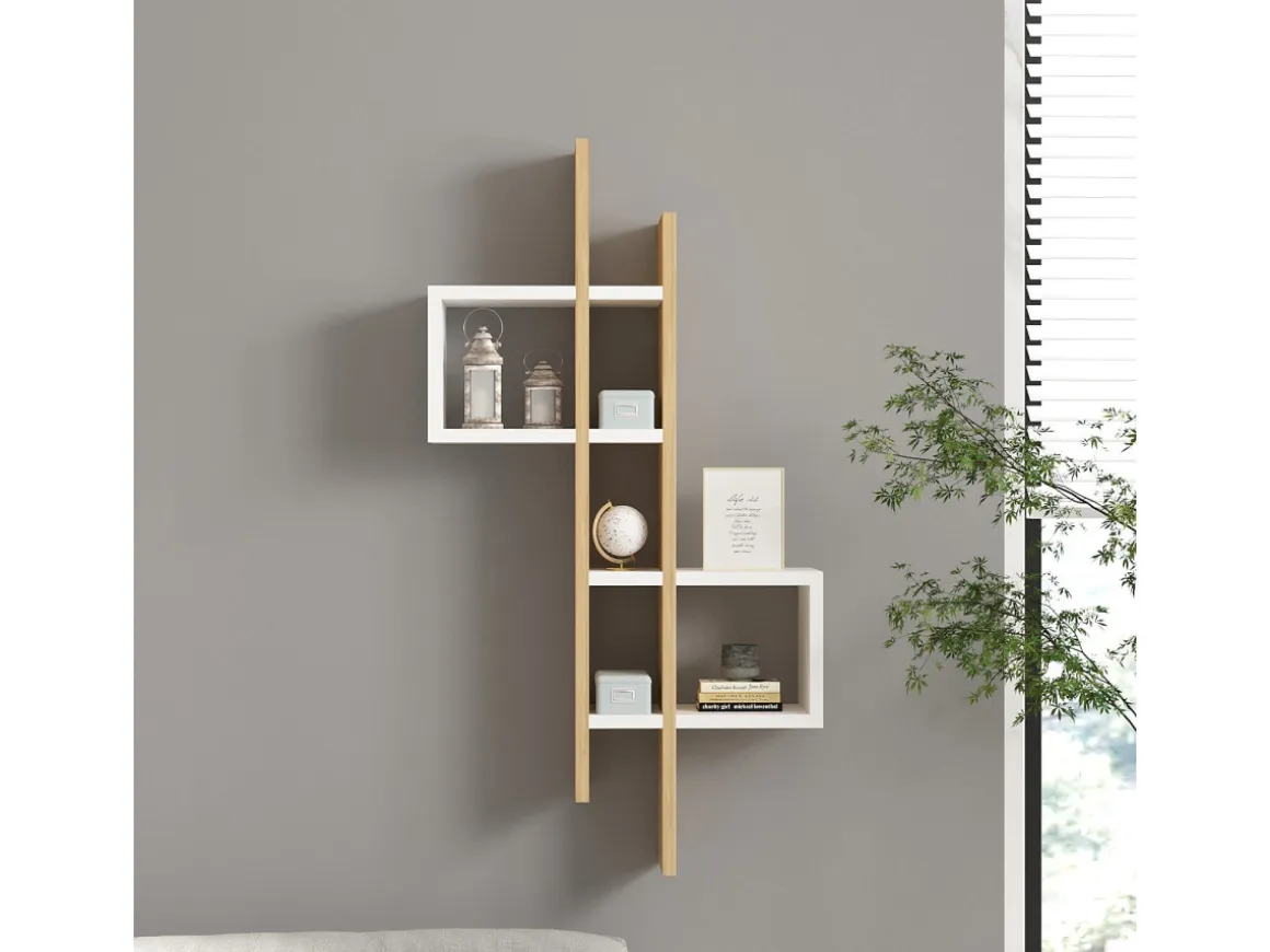 Étagère murale en bois "Emse" - 53 x 19 x 108 cm - Chêne SaphirBlanc