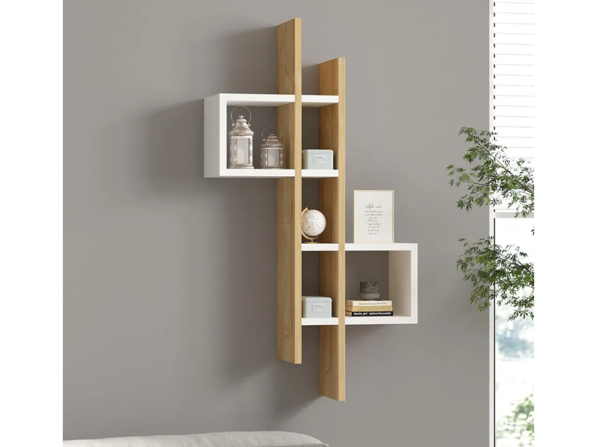 Étagère murale en bois "Emse" - 53 x 19 x 108 cm - Chêne SaphirBlanc
